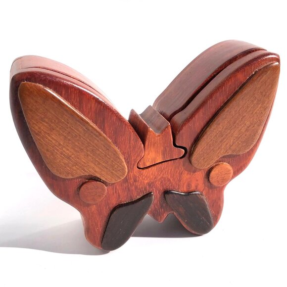 Butterfly Wood Puzzle Box Stash Box secret compartments Intarsia Jewelry Box - Picture 4 of 15